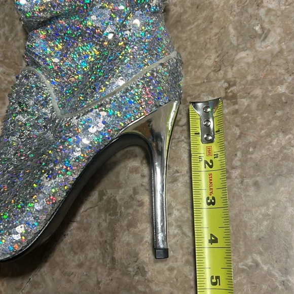 Glitter slouch high heel party boots!! Taylor Swift iridescent  sequin silver EC - Picture 14 of 15